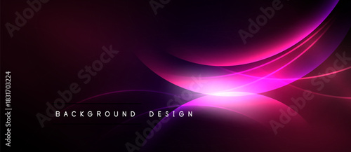 Abstract background features vibrant pink, purple waves. Dark bottom section contrasts bright upper illumination. Modern design element.