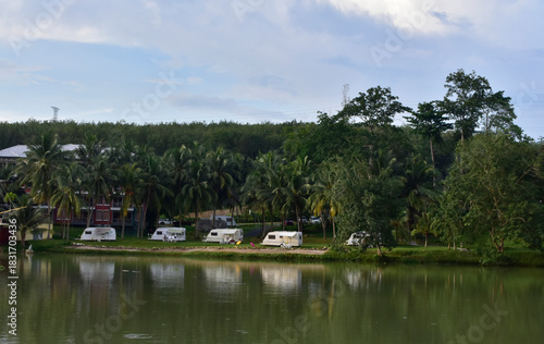 Nature and riverside houses, the evening atmosphere looks peaceful.