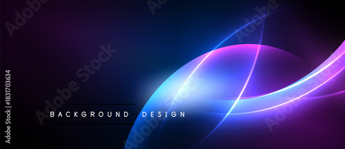 Abstract neon lines create dynamic curves, gradients. Dark background emphasizes bright, flowing energy. Modern design element.