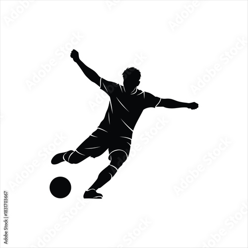 Dynamic soccer player silhouette kicking a football in action