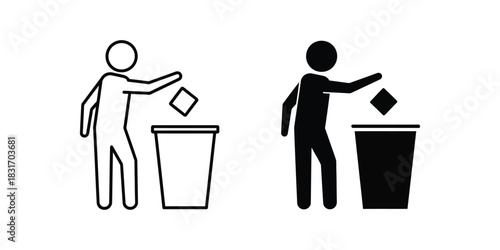 Clean icons for waste management and recycling outline and filled styles