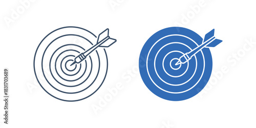 Set of target goal and bullseye icons with an arrow for accuracy