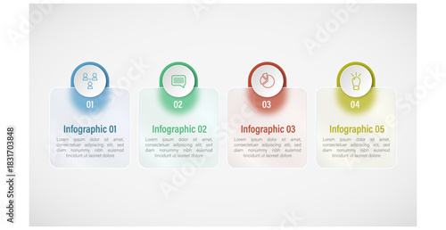 Infographic template 4 step timeline isolated background, Glass morphic flat simple design. presentation graph. Business workflow layouts creator 4 options, Presentations vector illustration