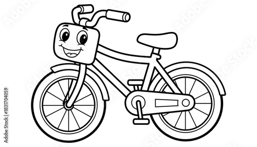 Smiling bicycle coloring page for kids
