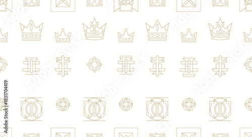 Seamless Pattern Featuring Elegant Gold Crowns and Heraldic Symbols for Luxurious Design