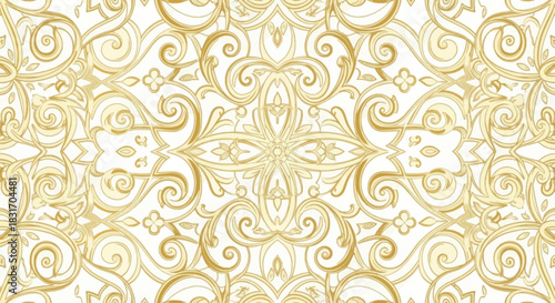 Intricate gold floral and swirling pattern design with symmetrical motifs and elegant decorative