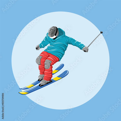 Ski athlete extreme winter snow sport player colorful vector in dynamic pose 