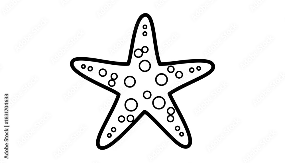 Fototapeta premium Simple linear starfish with circular patterns in black and white design