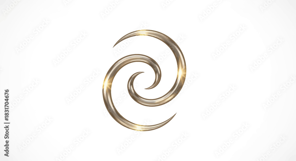 Fototapeta premium Elegant metallic spiral symbol with radiant light effects on white background for modern design