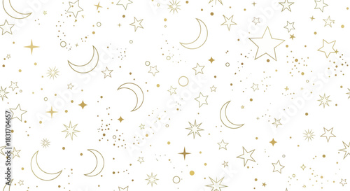 Delicate celestial pattern featuring moon, star, and spark motifs with elegant gold accents for