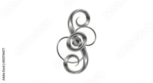 Intricate metallic ornamental design with looping curvatures and reflective surfaces showcasing
