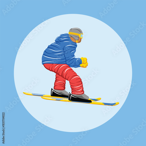 Ski athlete extreme winter snow sport player colorful vector in dynamic pose 