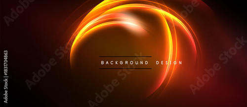 Abstract orange glow. Concentric curves create dynamic visual effect. Dark background emphasizes bright energy, modern design element.