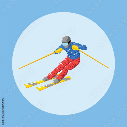 Ski athlete extreme winter snow sport player colorful vector in dynamic pose 