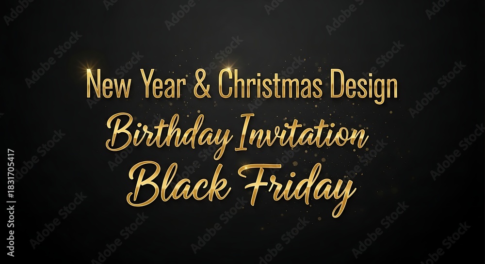 Obraz premium Elegant text proclaims New Year & Christmas Design, Birthday Invitation, and Black Friday with golden sparkle.