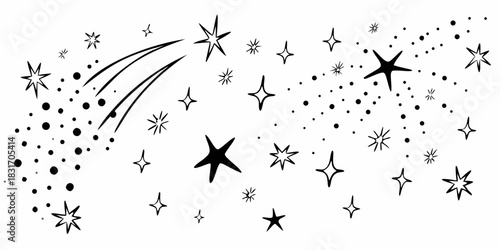 Hand drawn starry sky with shooting star and dots illustration
