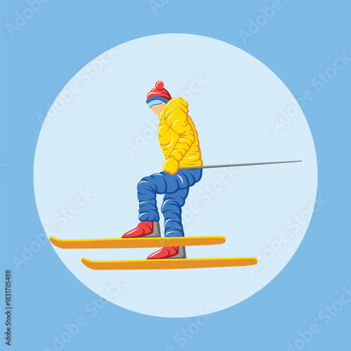 Ski athlete extreme winter snow sport player colorful vector in dynamic pose 