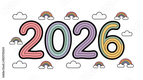 A Colorful Horizon: The vibrant year 2026, depicted with playful artistry, anticipates a future brimming with optimism, hope, and new beginnings.&#x20;

