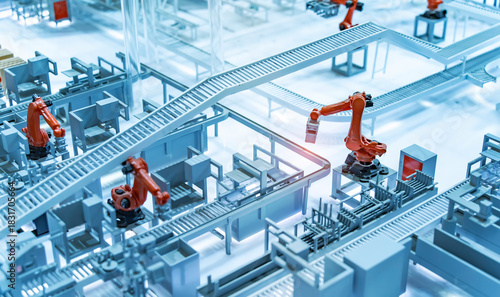 model of smart robot in manufacturing industry in intellegence factory warehouse for industry 4.0 and technology concept