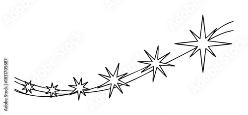 Sparkling star trail curving upwards on a festive holiday celebration occasion perfect for New Years Eve or Christmas decorations and greeting cards