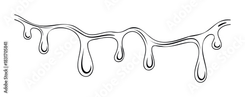 Liquid drip line with rounded drops for abstract fluid pouring effects and organic flowing stream visuals for graphic creation