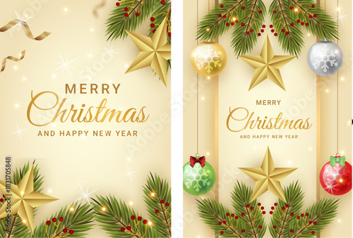 Elegant corporate holiday cards featuring Christmas trees, reindeer, birds, and ornate floral frames. Includes decorative backgrounds and generous copy space—perfect for graphic design, web layouts, s