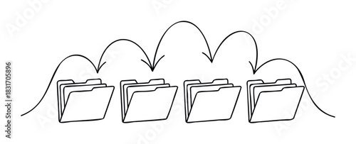 Folders connected by arrows suggest data transfer or organization flow, ideal for technology, business, or information management concepts in presentations and digital media.
