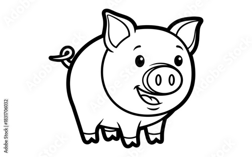 Cute cartoon pig in minimalist black outline style