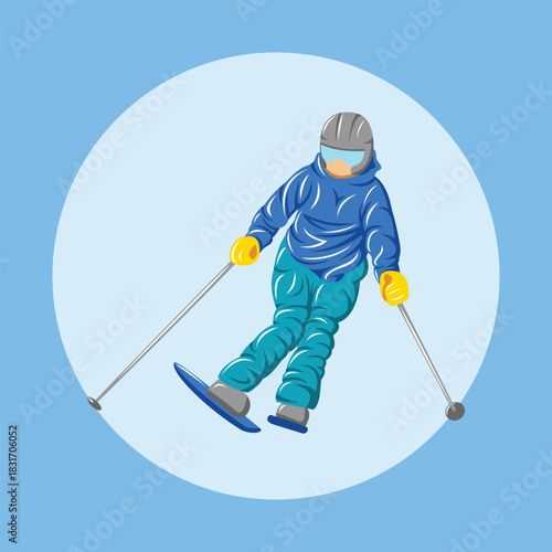 Ski athlete extreme winter snow sport player colorful vector in dynamic pose 