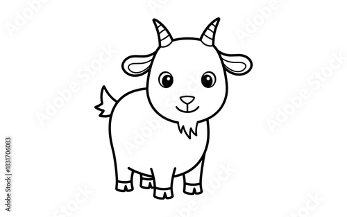 Cute cartoon goat outline for kids coloring books and educational materials