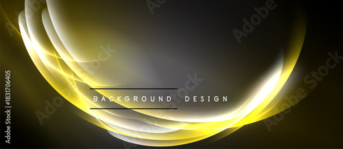 Abstract yellow light curves over gray. Smooth gradients create dynamic visual effect. Minimalist design suitable for backgrounds.
