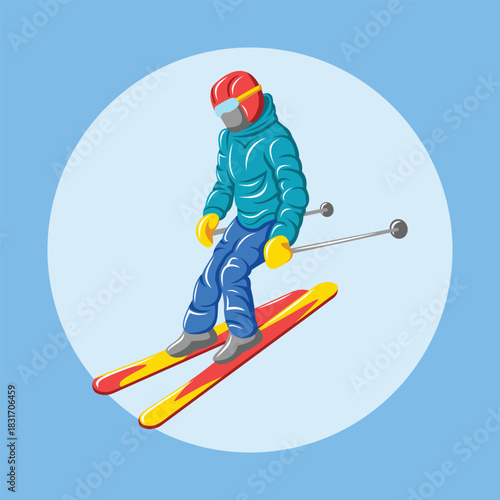 Ski athlete extreme winter snow sport player colorful vector in dynamic pose 