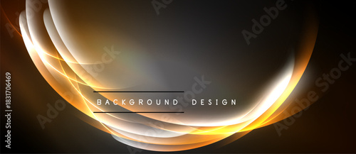 Abstract golden lines create flowing shapes. Dark gray center contrasts bright edges. Text reads background design. Minimalist, modern aesthetic.