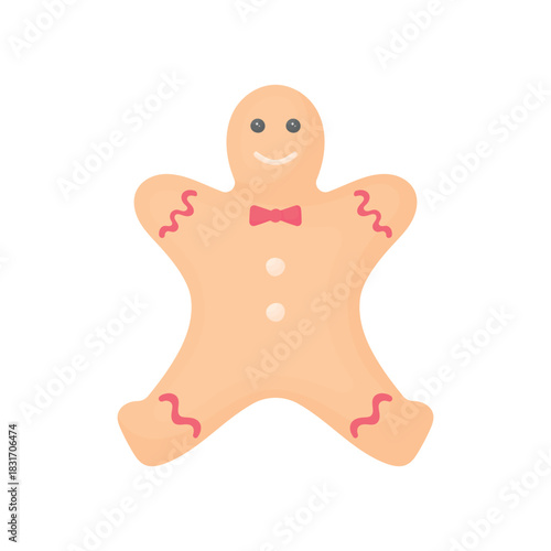Smiling gingerbread man with icing on a white background. Confectionery product