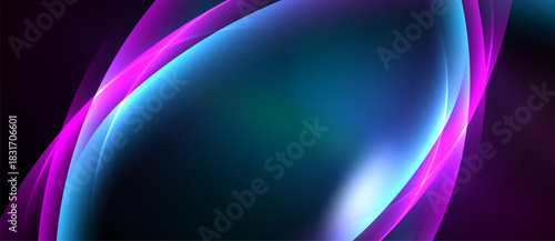 Abstract flowing shapes, vibrant colors, dark background. Smooth gradients create dynamic visual effect. Modern design element.