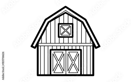 Simple barn outline drawing with rustic wooden panels