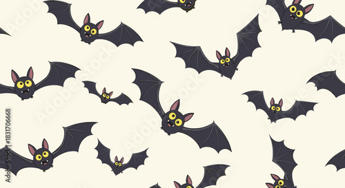 A spooky collection of cartoon bats flying across a pale background.