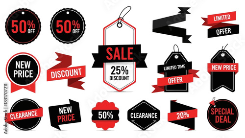 Maximize savings with this vibrant set of sale badges announcing discounts and limited-time offers, perfect for promotional marketing campaigns