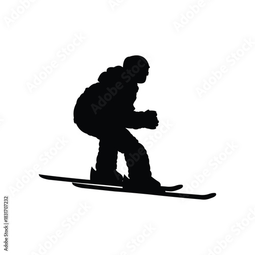 Ski athlete extreme winter snow sport player silhouette black and white vector in dynamic pose