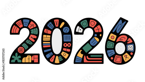 Vibrant Typography 2026: A creatively designed composition, the numbers of 2026 are transformed into a visually dynamic display of modern design and eye-catching aesthetics.