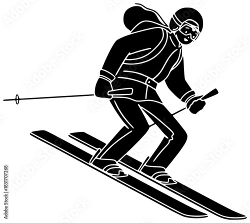 sport illustration winter silhouette mountain logo extreme icon active outline ski action vacation downhill snow white fun skier speed shape landscape vector graphic background