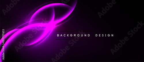 Abstract pink neon light curves over dark background. Modern design element, suitable for digital projects. Simple, elegant.