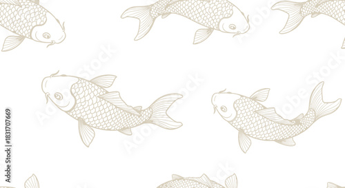 Elegant Seamless Pattern of Goldfish Illustrations on a Light Cream Background for Decorative Design