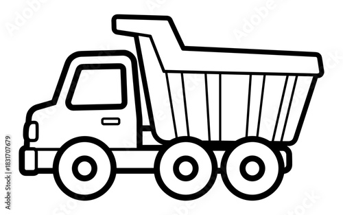 Bold outline dump truck design for kids coloring pages and educational materials