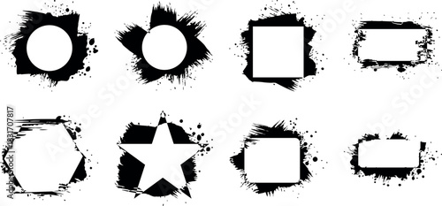 Grunge frames collection with ink splatter and geometric shapes