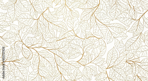 Intricate gold outline leaf pattern on a delicate white background ideal for design projects