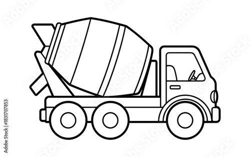 Outline of a concrete mixer truck for kids' coloring and educational activities