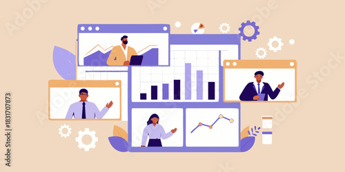 Online business meeting with charts and graphs presentation