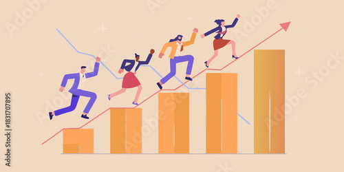 Business people running up bar graph career growth and success concept