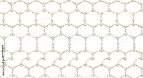 Elegant and Intricate Pearl and Gold Chain Mesh Pattern for Fashion Accessories